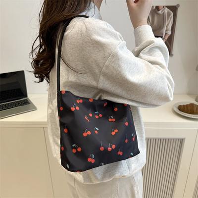 Cherry Print New Large-capacity Student Commuter Bag Niche Design Shoulder Messenger Women's Bag