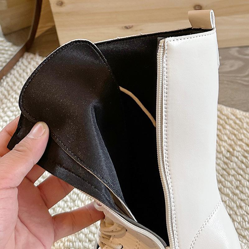 Stivali alti in pelle antiscivolo per bambini con cerniere laterali, Primavera/Autunno, Resistenti all'usura, Dr. Ispirate a Martens, Disponibili in Bianco Sporco e Nero.