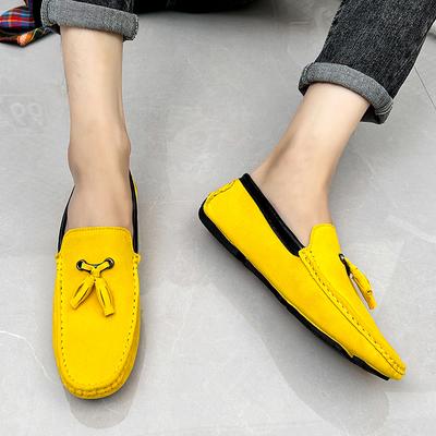 Men’s Moccasins Penny Loafer Driving Shoes Comfort Leather Flats Casual Slip-ons Plus Size Color Yellow Pea Shoes for Men