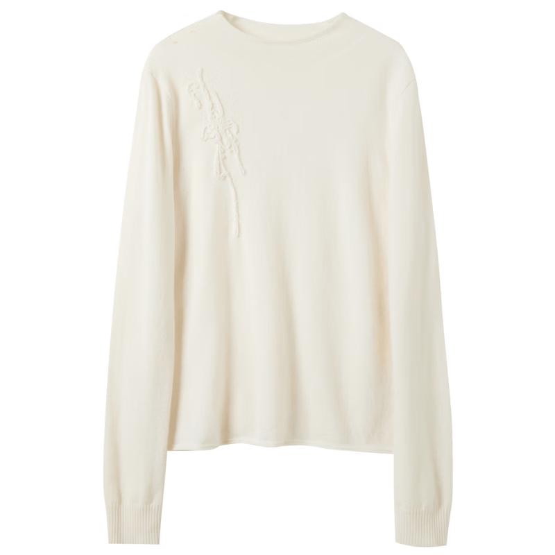 Sancai New Chinese Style Embroidered Wool Blend Sweater