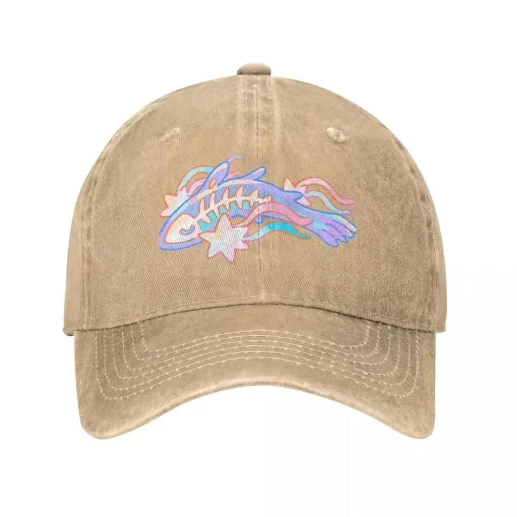 Mythic Fish Graphic Washed Denim Baseball Cap Adjustable Summer Outdoor Travel Hat