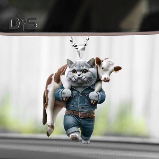 Car Rearview Mirror Ornament Lovely Cat Pendant Christmas Tree Hanging Decoration Acrylic Christmas Tree Decor Car Interior Accessories