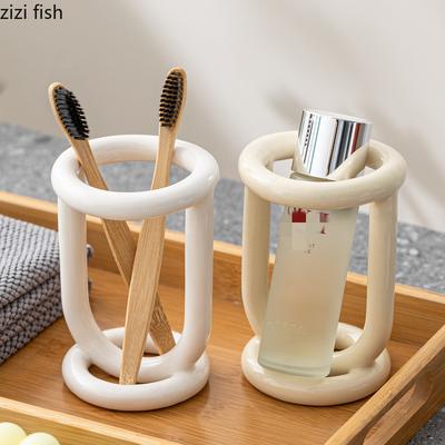 Porte-brosse à dents en céramique Étagères de salle de bain Porte-dentifrice Racks de rangement Produits de salle de bain Étagère de bureau Support de rangement