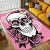 1pc Skull Roses Themed Rug for Home Decor, Non-slip Office Carpet, Chair Mat, Outdoor Mat, Christmas and Halloween Gifts-0731102