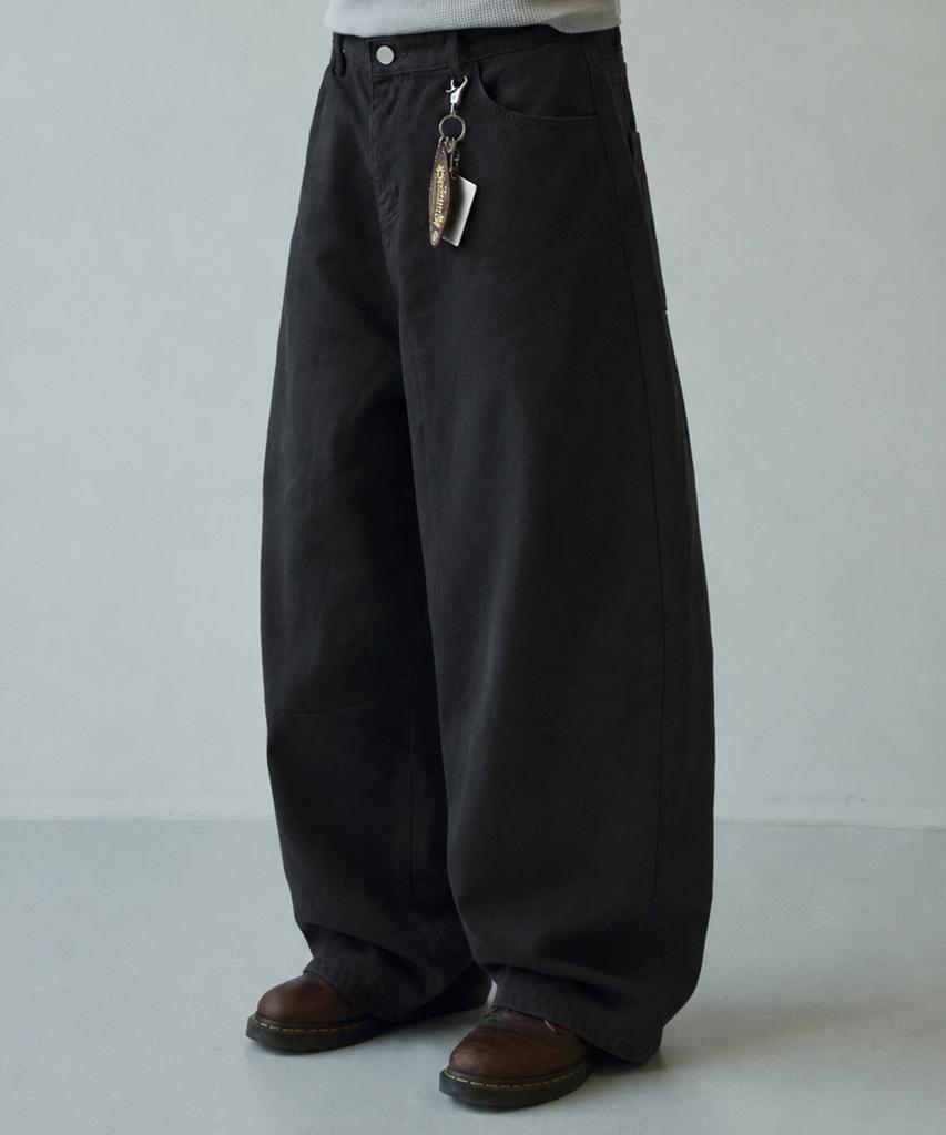 SIGNATURE Summer Wide Curved Dart Cotton Pants [Charcoal]