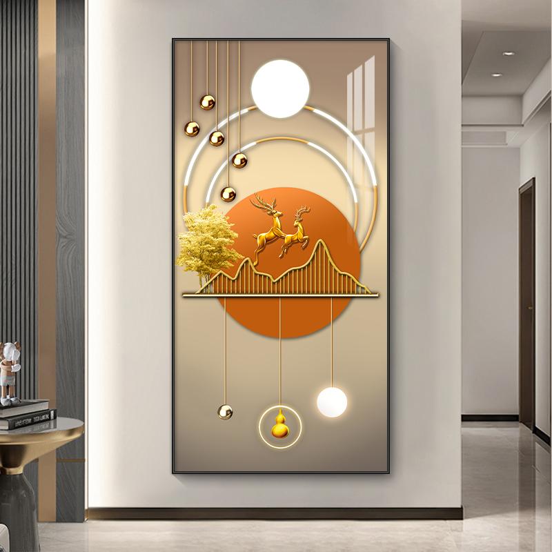 Pictură abstractă de lux de pânză aurie, artă de perete cu lumină copac bogat, afișe și imprimeuri pentru cerb, pentru decorarea coridorului, verandă