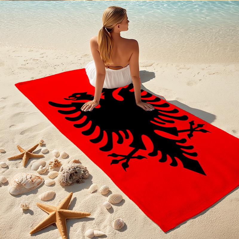 1Pc Eagle Symbolism Albania Beach Towel, Quick Dry, Multi-Use for Beach Pool Gym Yoga Home Travel, Christmas, Halloween, Xmas Gift S929458