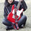 Adjustable Guitar Strap Red Flame Pattern with Leather Ends for Guitar Bass
