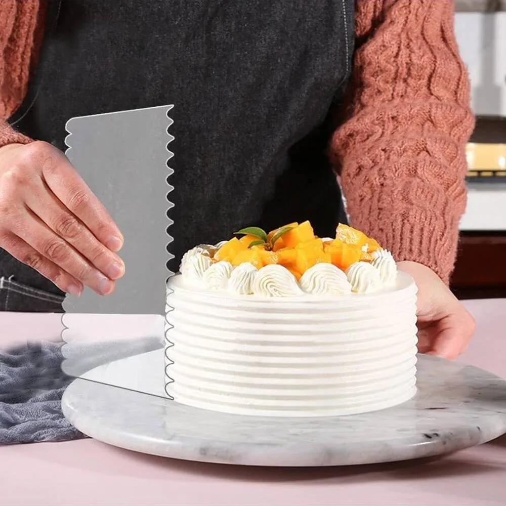 4PCS/set Cake Scraper Buttercream Frosting Scraper Stripe Cake Comb Decorating Contour Saw Tooth Cake Trim Smoother Baking Tool