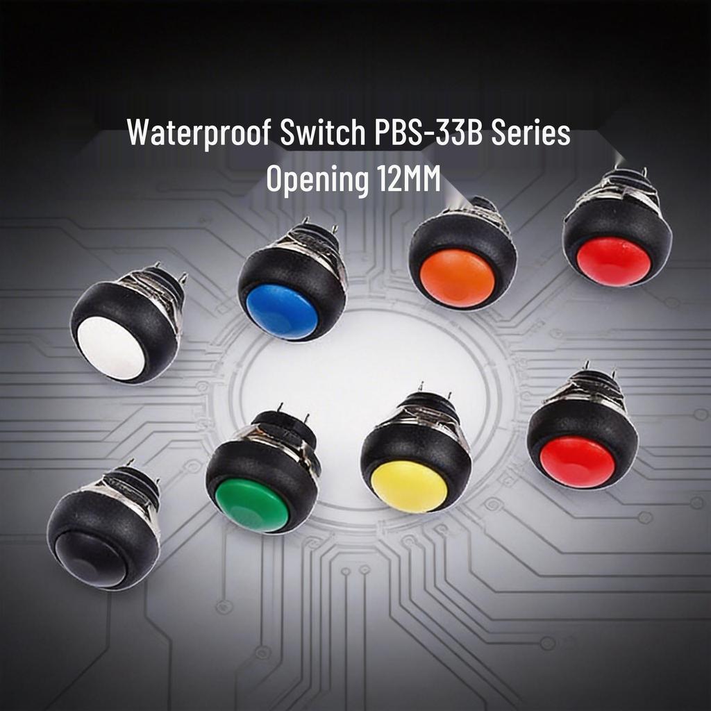 PBS-33B Waterproof 12mm Momentary Power Button Switch - Self-Resetting, No-Lock, Round Design