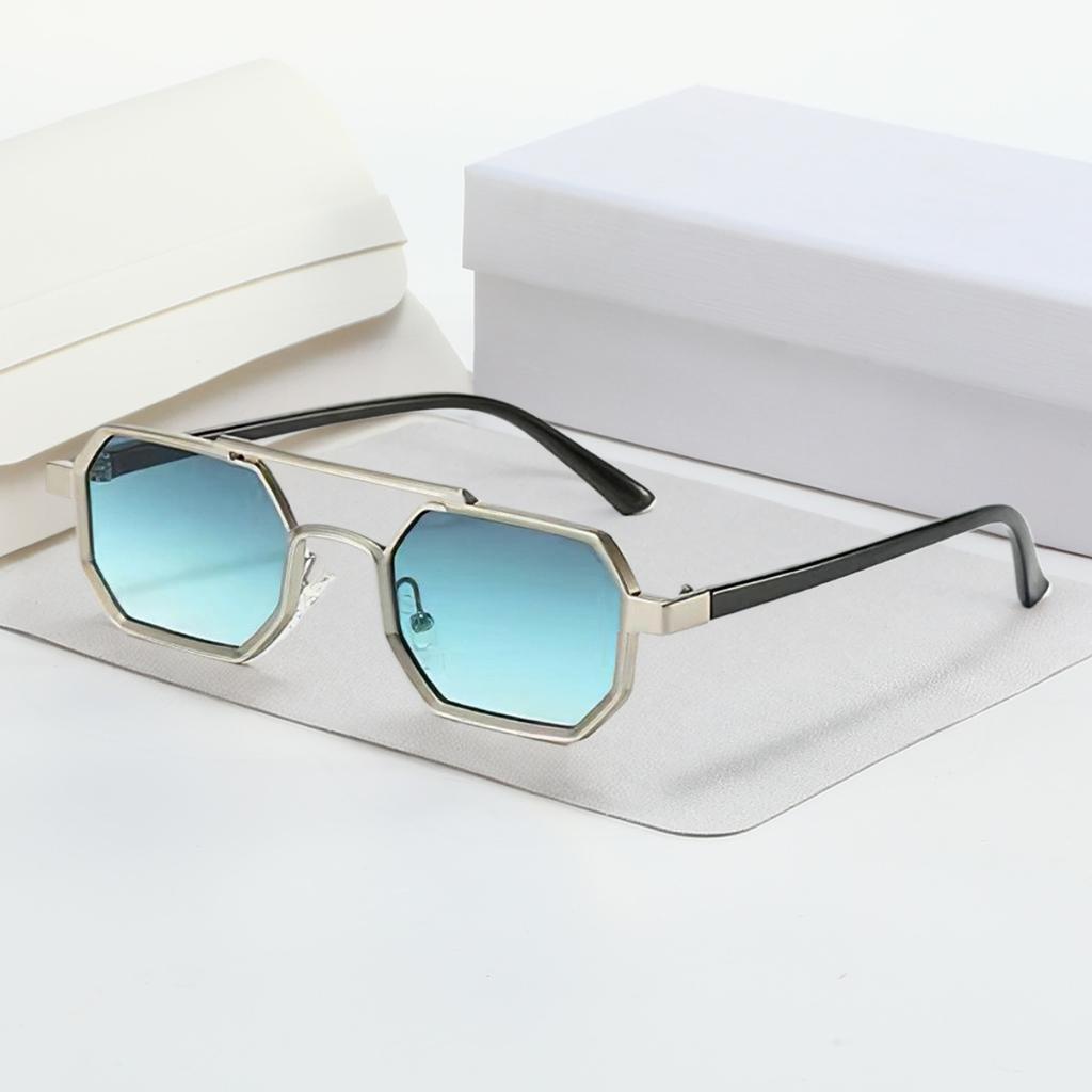 4Pcs/Set Stylish Metal Sunglasses For Women With Dual Tone Frame Gradient Blue Lenses Square Shape Modern Fashion Accessory