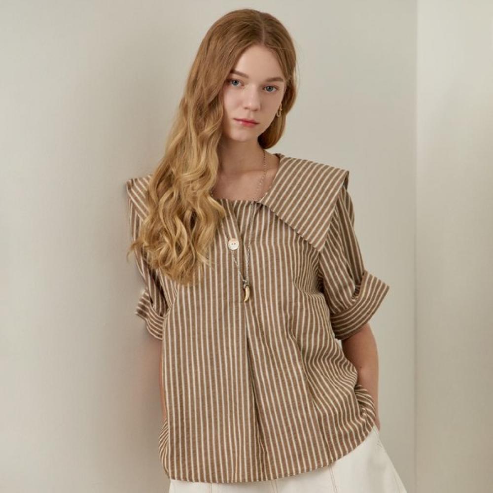 

Maxza Seersucker Stripe Sailor Collar Blouse Wh Br ze07qb039nhWhBr Braun/FREE