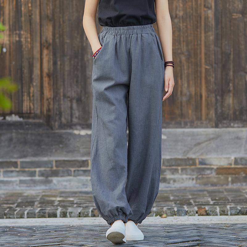 Damen Retro Ramie Baumwolle Leinen Yoga Laternenhose - Sandgewaschen, Zen Meditation Stil