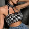 Rhinestones Diamond Body Chain Bra for Women Crystal Backless Chest Chain Halterneck Mesh Crop Top Harness Body Jewelry