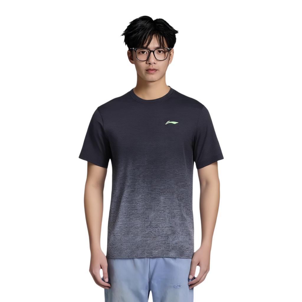 Li-Ning Comfortable Simple Breathable Outdoor Casual Fitness Short Sleeve T-Shirt Men Tops Black Water-Droplet-Gray-Gradient AHSU817-1