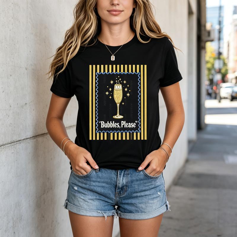 Maglietta Unisex in Cotone Vintage da Bevanda allo Champagne Bollicine Per Favore Top per Feste Estive Abbigliamento Y2k Maglietta Oversize Harajuku