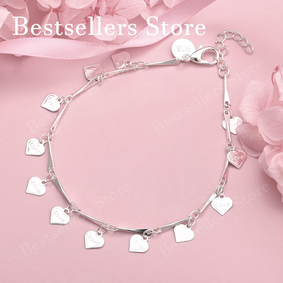 Charm 925 sterling silver 8-inch exquisite heart-shaped bracelet for women's fashion parties, wedding gifts and accessories