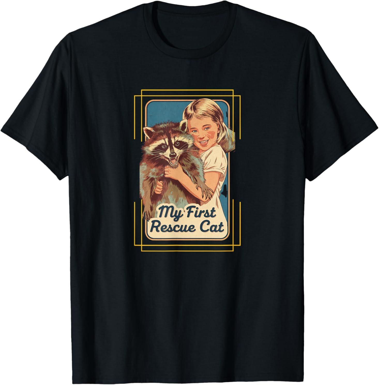 My First Rescue Cat Funny Dark Adult Humor Hilarious Vintage T-Shirt S