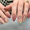 24Pcs Simple Almond Press On Nails Fresh Colorful Flower Design Short Full Cover Fake Nail Tips