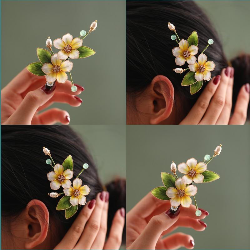 Handmade Chinese Style Silk Velvet Flower Hair Clip Women Side Bangs Decorative Accessory