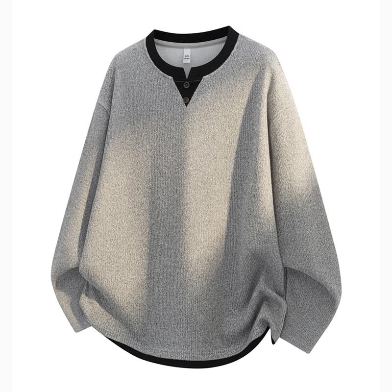 Wassup Sohot Color-Block Henley Collar Pullover Sweatshirt