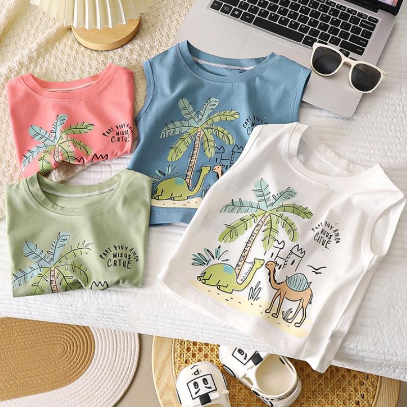 Summer Kids Boys Sleeveless Tees Tree Cartoon Babys Boys Vest Round Collar Children Boys Tops Boys T-shirt
