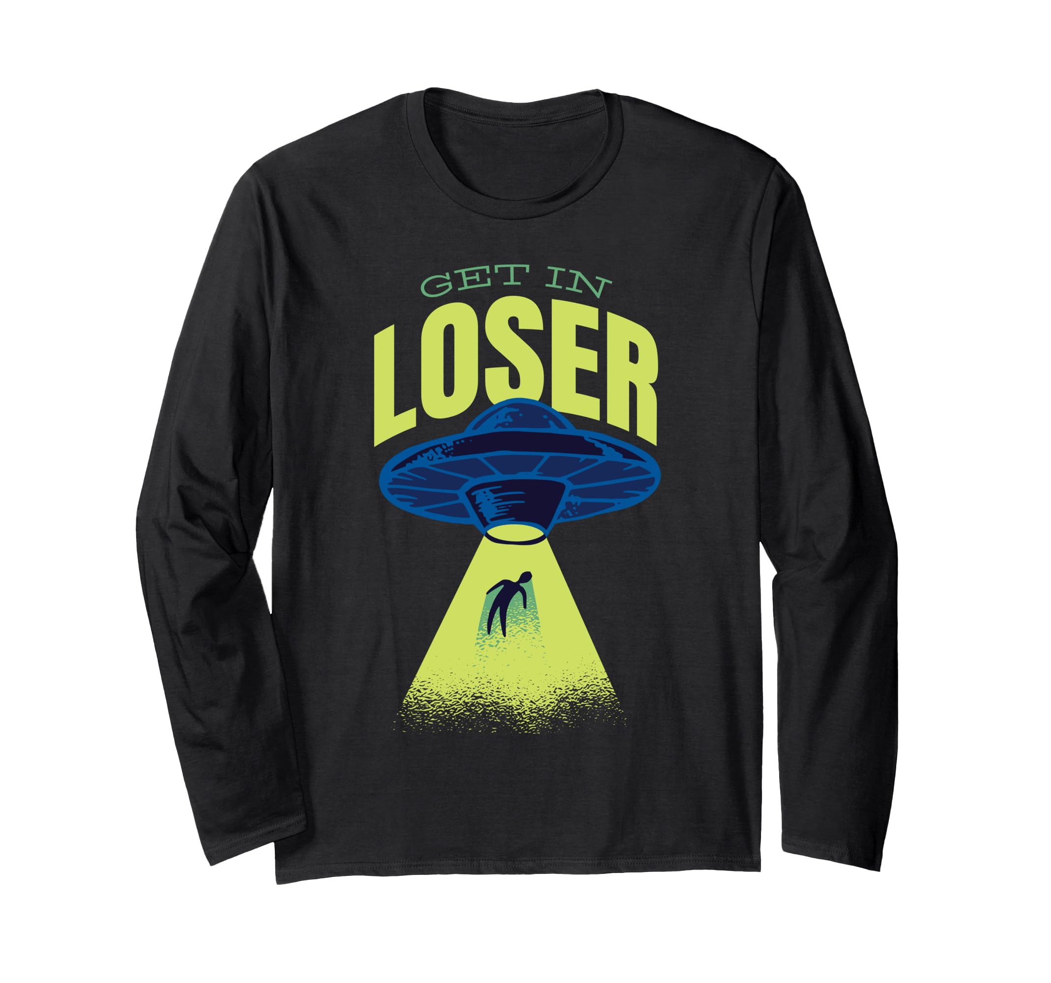 

Футболка с длинным рукавом в стиле ретро Get In Loser UFO Alien Abduction Spaceship Beam чёрный