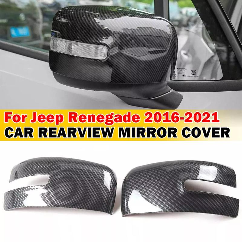 For Jeep Renegade 2016- Car Sticker Rearview Side Mirror Cover Wing Cap Exterior Door Rear View Case Trim Carbon Fiber Look