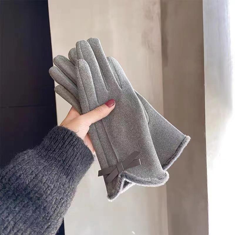 Fashionable Women's Gloves with Winter Velvet and Thickened Autumn Driving Cold Proof and Warm Touch Screen Split Finger
