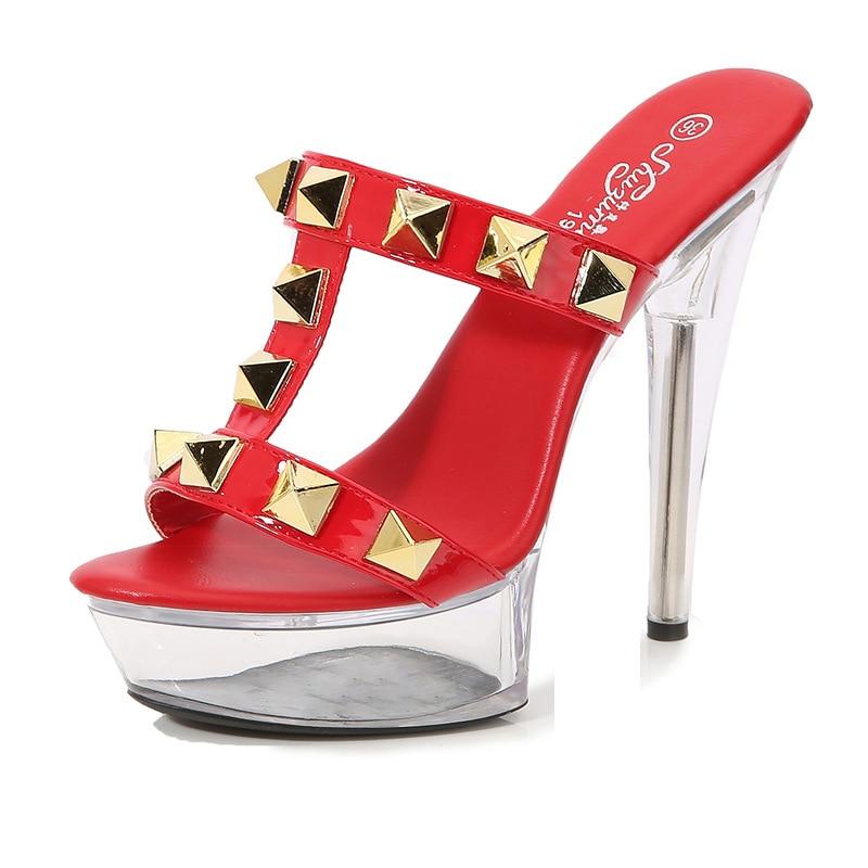 

Жіноче взуття Шпилька для нічного клубу Високі підбори Квітковий каблук Літні тапочки Кришталева підошва Серія 1099 Каблук 13 см 3 см Платформа LFD 42 червоний