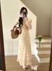 French beautiful V-neck floral dress women's summer new holiday style temperament waist long dress tea break dress