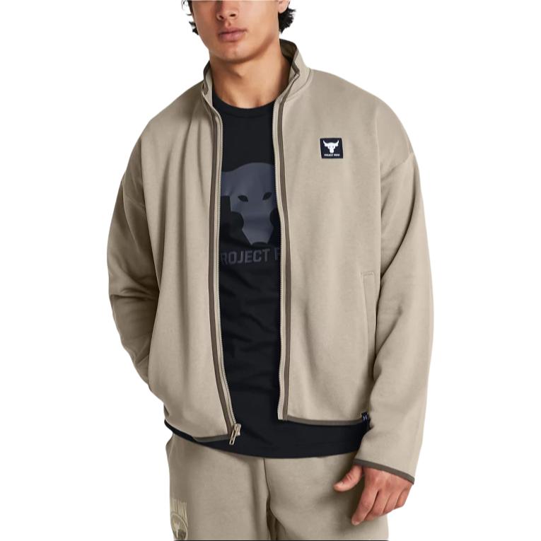 Under Armour Project Rock Solid Color Casual Loose Fleece Long Sleeve Jacket Men Jacket Gray-Green 1383188-203