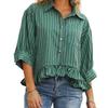 European and American women's clothing fashion commuter striped lace hem loose shirt five-quarter sleeve shirt