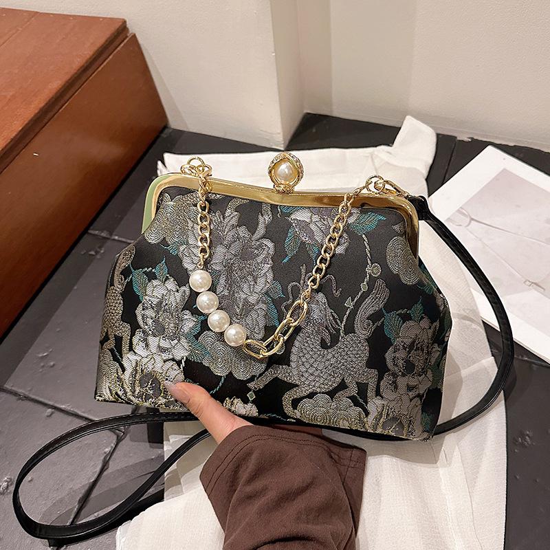 Chinese-style Embroidered Cheongsam Women's Bag, Retro Handbag, Ancient-style Hand-held Gold Women's Bag