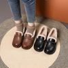 Fashion GKTINOO Women Loafers Genuine Leather with Warm Plush Shoes Square Heels Classic Fashion Winter Leather Shoes Women Big size 42