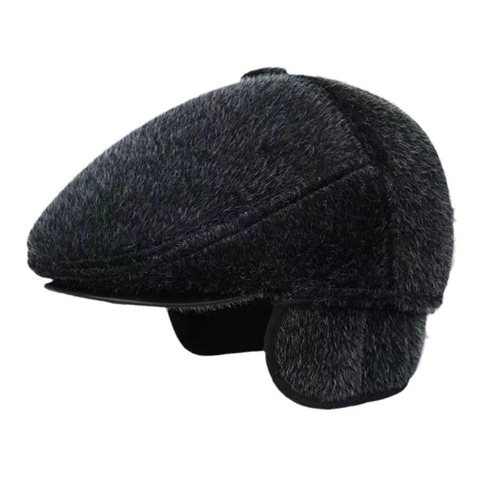 

Fashion Faux Fur Newsboy Hat Outdoor Winter Warm Flat Cap Vintage Dad Hat чорний
