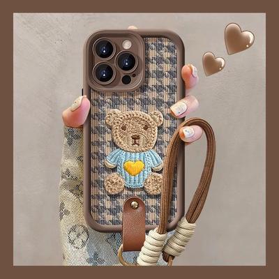 Niedliches Bärenpuppen-Lanyard Geeignet für Apple 16PRO Handyhülle 15/14 Silikon Lammfell 13 Vollabdeckung Sturzsicher
