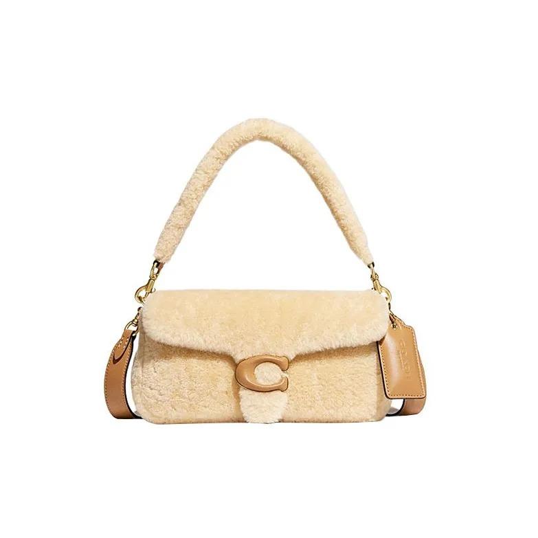 

COACH Pillow 26 detachable pendant buckle opening and closing wool leather handbag messenger bag women s yellow Basic Set (Bag+Dust Bag)