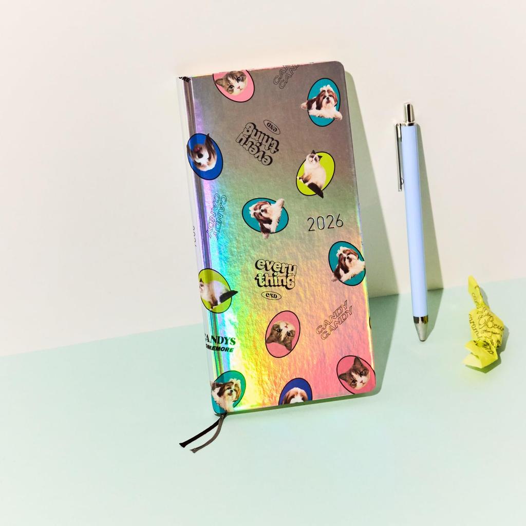 Hobonichi Techo 2026 weeks English Edition Candy CAT RANDOM January Start Weekly Planner Left Slim Vertical Stripper/DOG & (aurora)