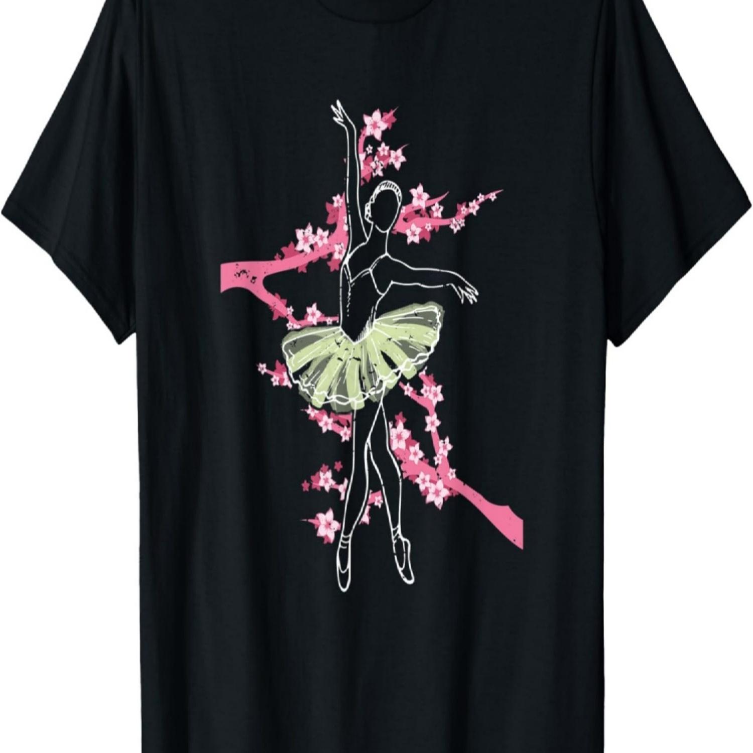 Пуанты Балерина Сакура Цветок Вишни Танцующий Балет Футболка S чёрный
