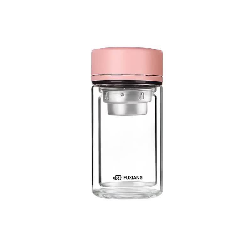 230ml Pink Double-layer Glass Tea Infuser Bottle