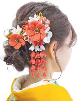 [Doscpe] Hair Ornament for Coming-of-Age Ceremony, Kimono, Furisode, Shichi-Go-San, Tsumami-zaiku, Camellia, Hanging Ornament, Traditional Craft,