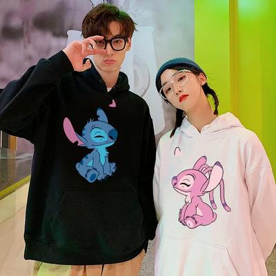 Disney Stitch Cartoon Paar Kapuzenpullover für Damen Lockerer Kapuzenpullover für Damen und Herren Herbst Winter Mode Einfache Campus Kleidung