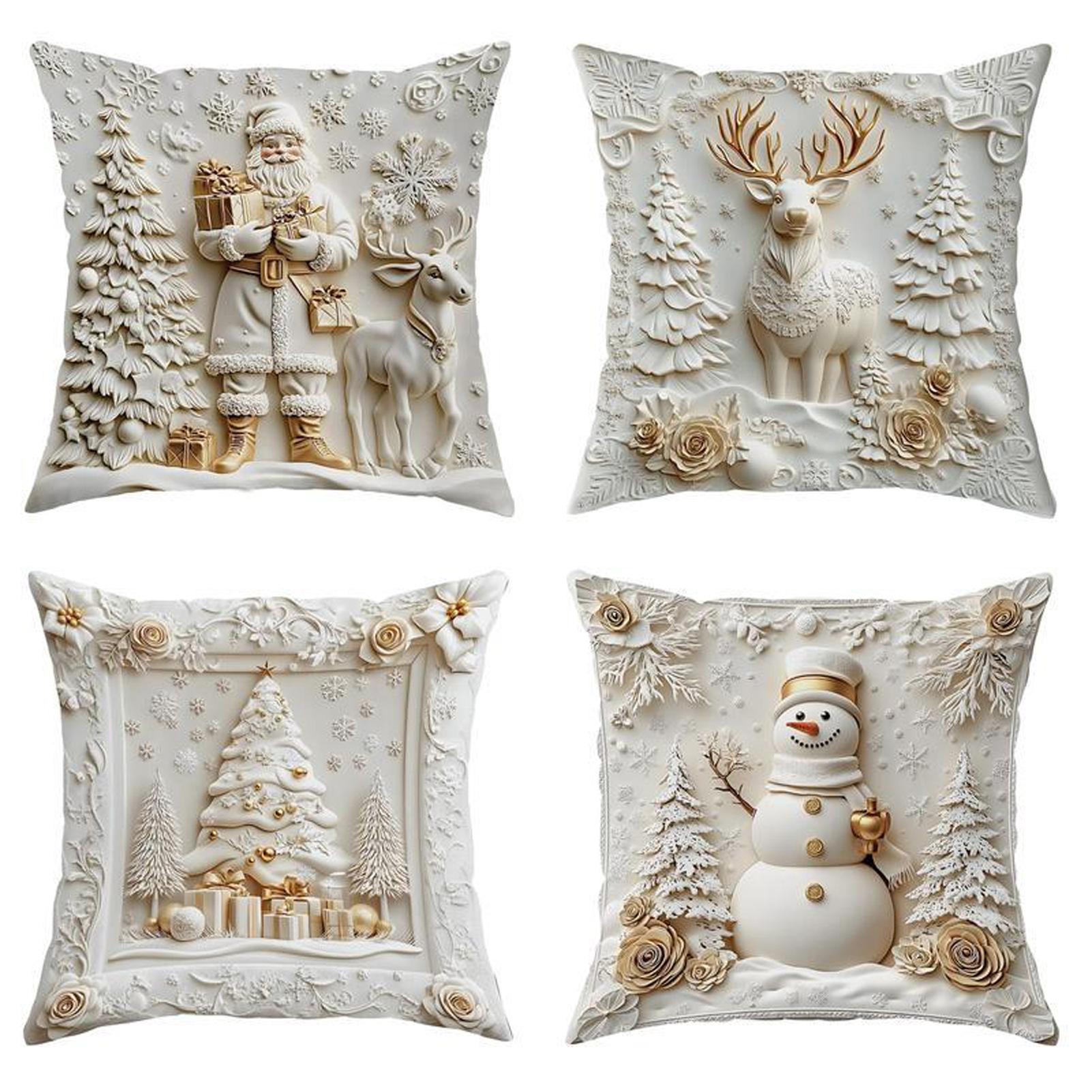 

New 4PCS/SET Christmas Print Cushion Cover Peach Skin Velvet Room Home Sofa Living Office Car Simplicity Pillow Cover 45x45CM