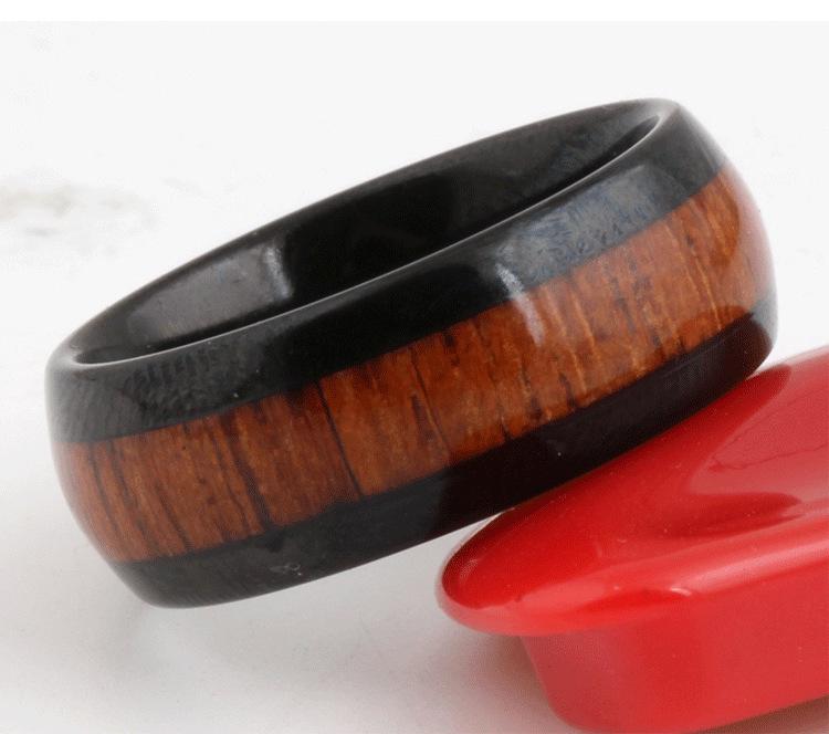 Elegant European & American 8MM Stainless Steel Pinky Ring with Black Wood Grain