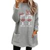 Christmas Wine Glass Print Women's Loose Long Sleeve Hoodie with Pockets