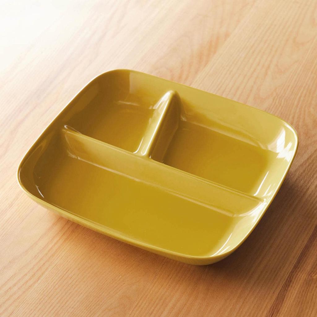 Lunch Easy to 3 Mino Dishwasher Made in Mustard [Belle Maison] Plate, Deep, Scoop, Dividers, Ware, Safe, Japan,