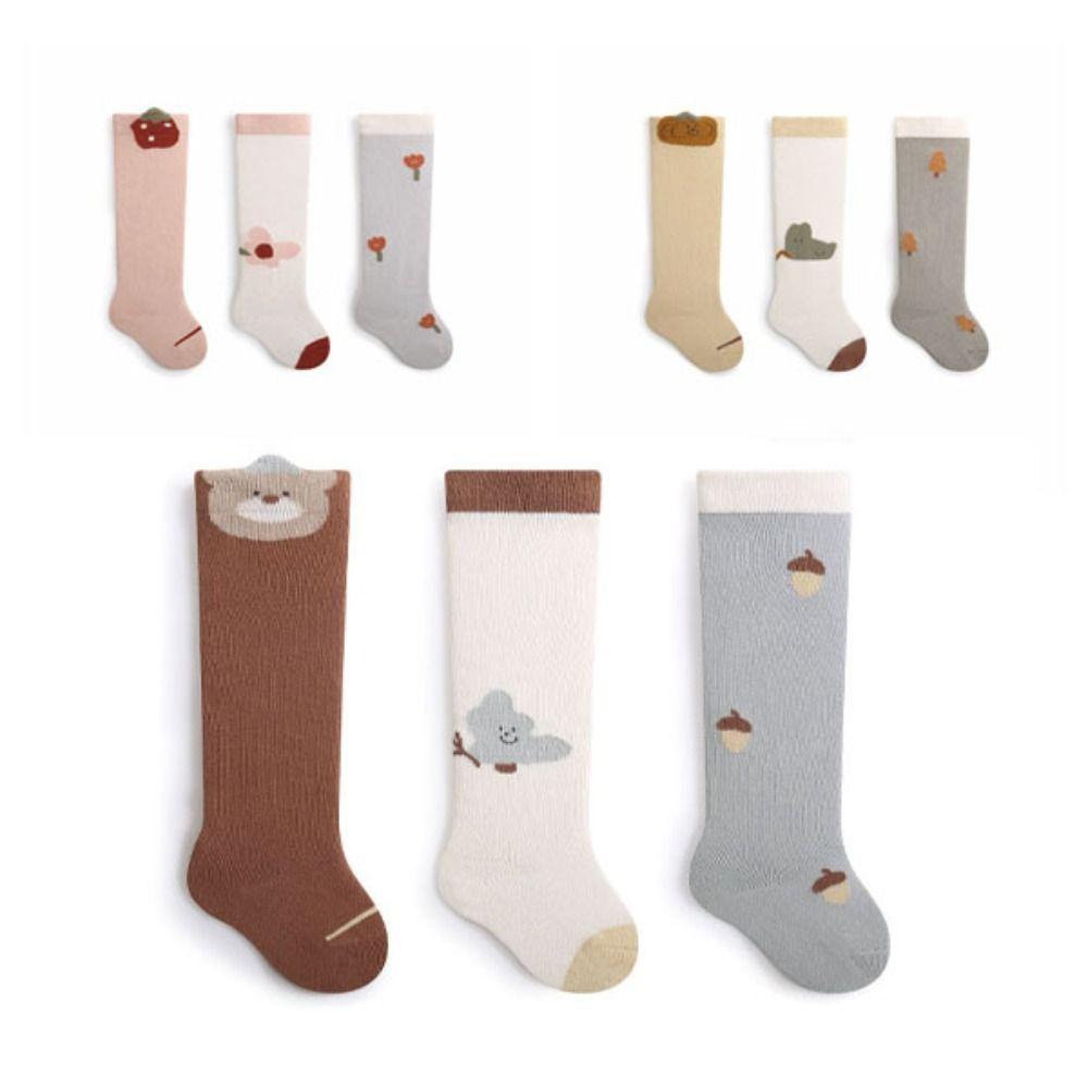 3Pairs Cotton Toddle Cotton Stockings Strawberry Baby Mid Tube Socks Elastic Calf Socks Baby Kids