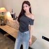 Small Sexy Pure Lace Slash Shoulder Short Sleeve T-Shirt Women's Summer Spice Girl Slim Off-Shoulder Bottom Top Women's T