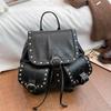 Studded Leather Backpack Women's Fashionable Vintage Style Bag with Adjustable Straps and Multiple Pockets